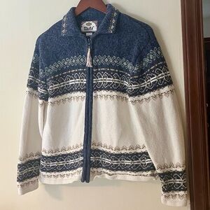 Vintage Tiara International Fair Isle Full Zip Blue and White Collared Sweater